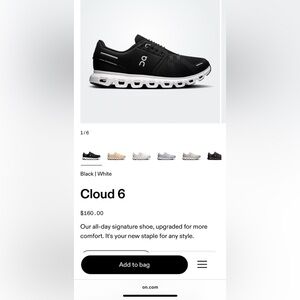 On Cloud 6 Black and White Sneakers